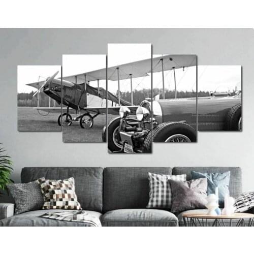 5 Panel Historic Car Monoplane Canvas Pictures HD Print Wall Art Canvas Paintings Home Decor for Living Room Posters No Framed
