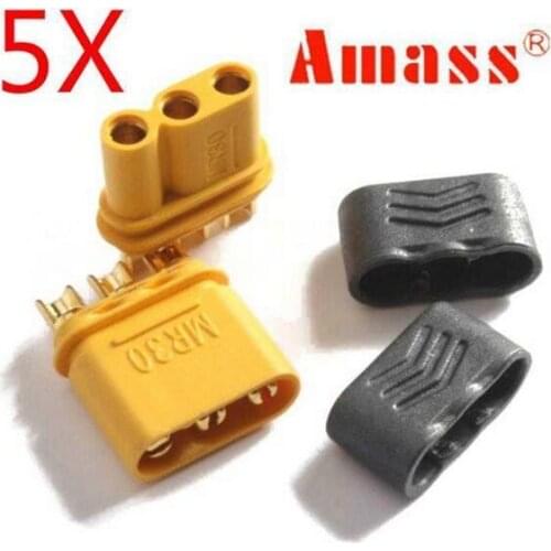 5 Pairs Amass MR30 Connector Plug With Sheath Female & Male Gold Plated For Rc