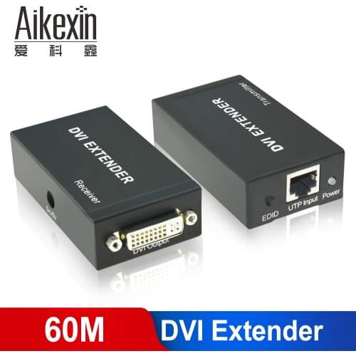 Aikexin DVI Extender,197ft DVI Extender Over Single Cat5e Cat6 Ethernet Cable Support 1080P(up to 60M, Transmitter + Receiver)