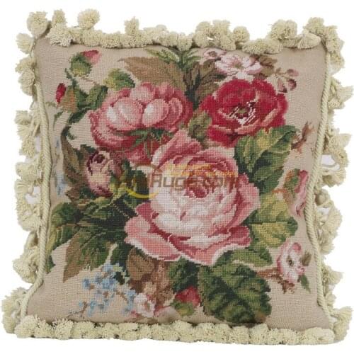 Baroque soft needlepoint cushion Hand woven pillow Rococo cloth art classical