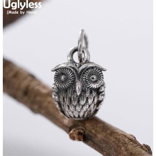 Uglyless Sleepless Owl Pendants Necklaces No Chains Vulcanized Thai Silver MINI Animals Owl Necklaces for Women 925 Silver Jewel