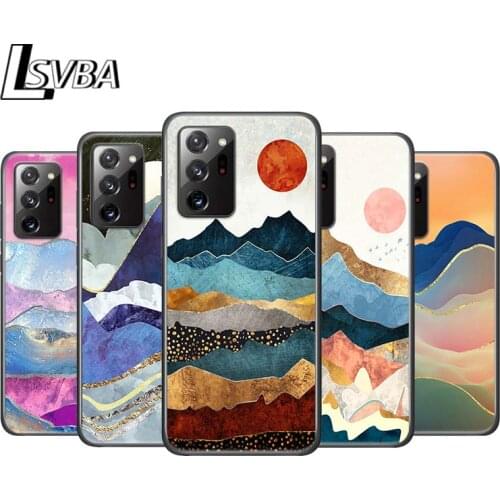 Mountain Marble Moon for Samsung Galaxy Note 20 Ultra 10 9 8 Pro S10E S10 5G S9 S8 S7 Plus Bright Black Phone Case