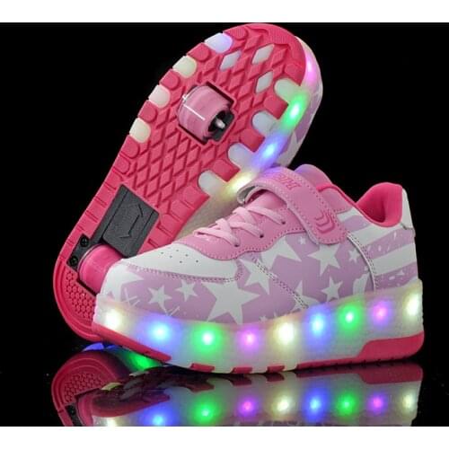 2021 Size 28-40 Kid LED Light Roller Shoes for Children Luminous Skate Sneakers On Double Wheels Kids Roller Skates Lights Shoes