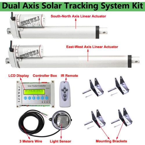 Dual Axis Solar Tracking Kit W/ 6"&12" Linear Actuator &Electronic Controller &LCD display for PV Solar Panel Tracker System