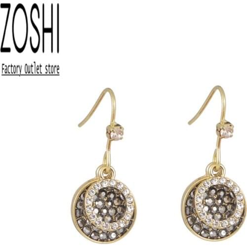 Double Layer Circle Grey Drop Earrings For Women Lady Full Rhinestone Gold Plated Dangle Earrings Geometric Brincos Jewelry