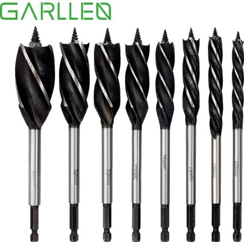 GARLLEN 8pcs 10/12/14/16/20/22/25/32mm High-Carbon Steel Fast Cut Wood Auger Wood Drill Bit Set for Wooden Operation