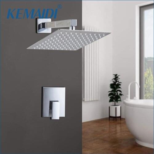 KEMAIDI Chrome 8 10 12 16inch Bathroom Square Shower Head Wall Mount Solid Brass Rainfall Hand Shower Faucets Set