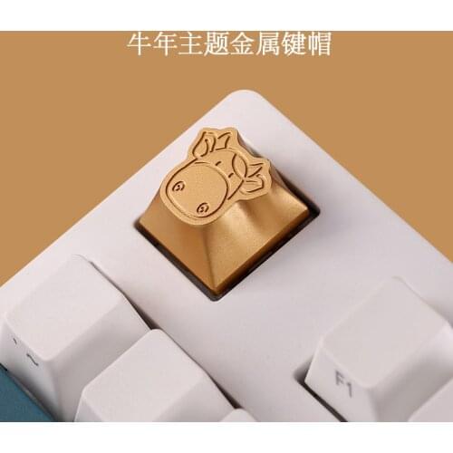 Key Cap for Cow Artisan Ox Metal Plate Cnc Alumina R4 Height Keycap Personality Design Cartoon Axis For Mechanical Keyboard Gam