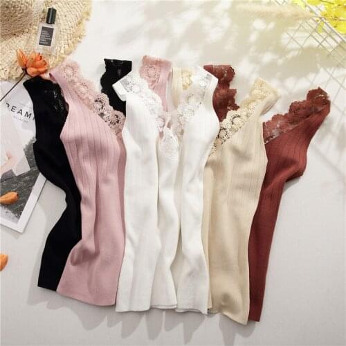 HELIAR V-neck Laced Up Crop Tops Female Cute Skinny Top Women Spaghetti Knitted Camis For Women Female Tank Crop Tops