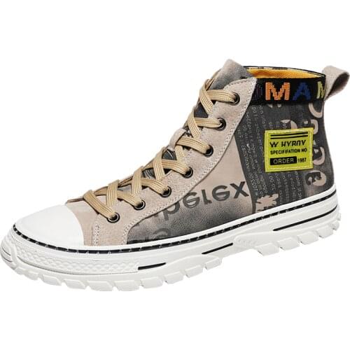 Large Size Pigskin + Canvas Casual Shoes Mens Sports Shoes Macvise Mens High Tops Sneakers Zapatos De Hombres