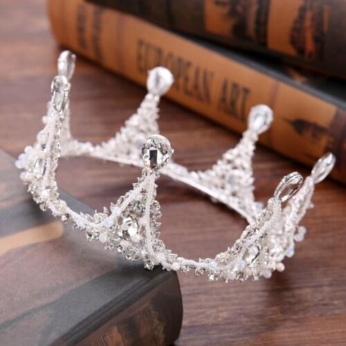 Silver Color Bride Round Crown Baroque Rhinestone Crystal Crown Wedding Headdress Princess Party Crown Bridal Hair Accessories