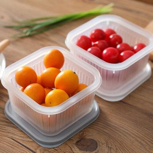 Square Storage Box Drain Sealed Box Organizer Ginger Garlic Onion Kitchen Food Container Plastic Refrigerator Fruit Storage Box
