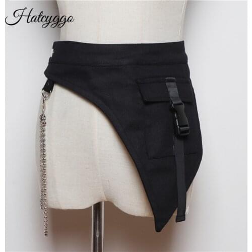HATCYGGO Fashion New Women Waist Belt Canvas Black Wide Belts Youth Gothic Street Dance Decor Rock Hip Hop Chain Strap Belt