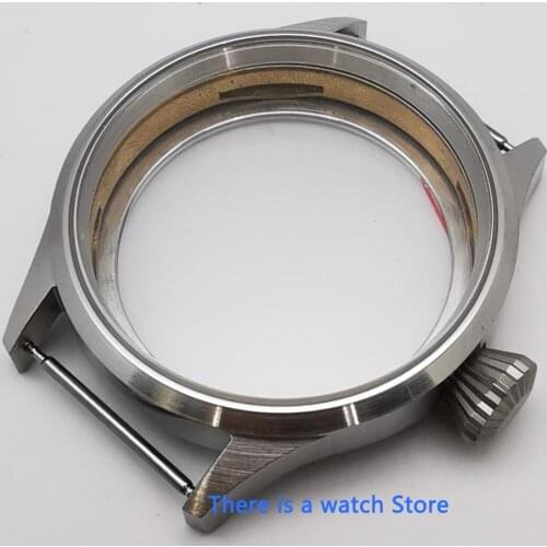 43mm Corgeut brushed 316L stainless steel sapphire glass mens watch case fit ST36 ETA 6497 6498 movement