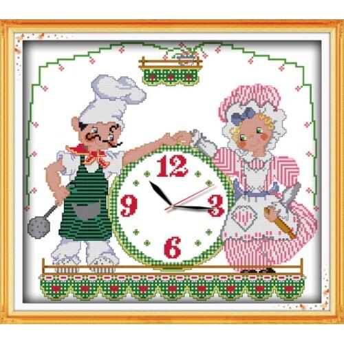 The cooks cross stitch kit 14ct 11ct count print canvas wall clock stitching embroidery DIY handmade needlework