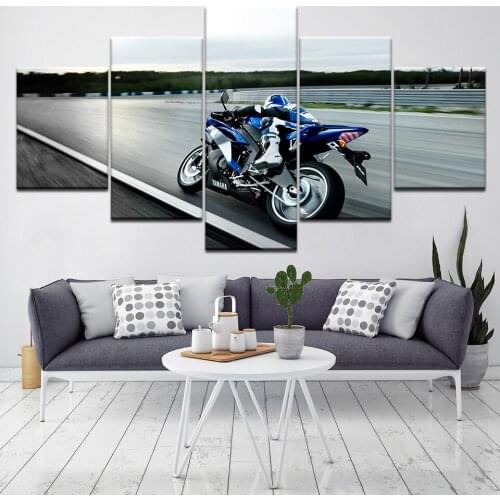 Canvas Wall Art Pictures Framework Kitchen Restaurant Decor 5 Pieces Sports Motorcycles Racing For Living Room HD Printed Poster