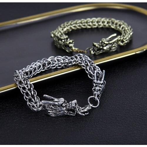 New Fashion Punk Dragon Bracelets For Men Antique Gold Silver Color Vintage Bangles Hippop Street Culture Jewelry Free Shipping