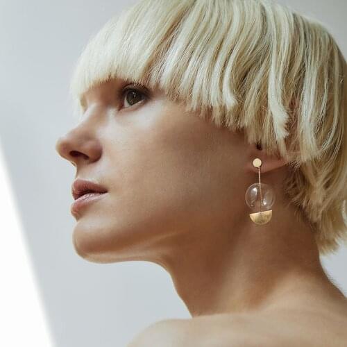 Original Half Moon Gold Color Dangle Earrings For Women Unique Hand Blown Glass Ball Drop Earrings Jewelry Earrings 2021 Gift