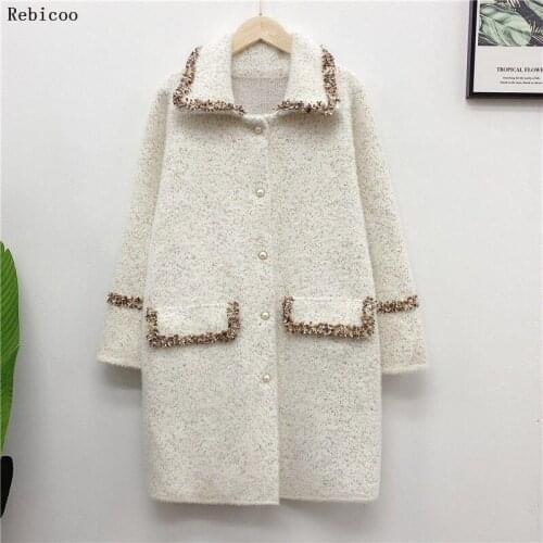 Autumn And Winter New Korean Boutique Mink Cashmere Cardigan Sweater Female Long Coat Thickened Rebicoo