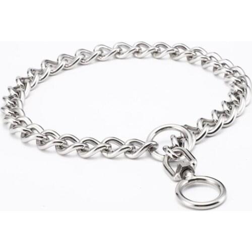 Silver Stainless Steel P Chain Choke Pet Dog Collar for Medium Large Dogs Rotating Buckle Design Training Metal Slip Necklace