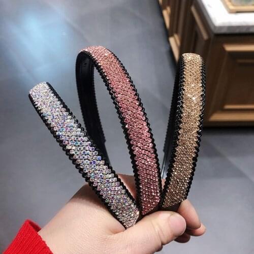 Full Rhinestone Solid Color Hairbands For Women Simple Padded Hair Hoop Headbands Headwear Hair Accessories Wholesale Top Sale