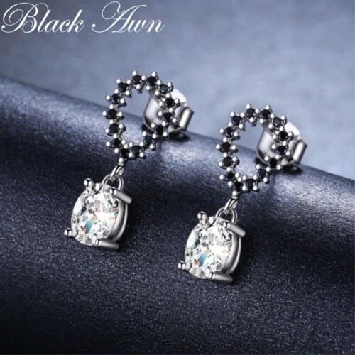 Romantic Semicircle 925 Sterling Silver Black Spinel Trendy Engagement Earrings for Women Fine Jewelry oorbellen Bijoux I058