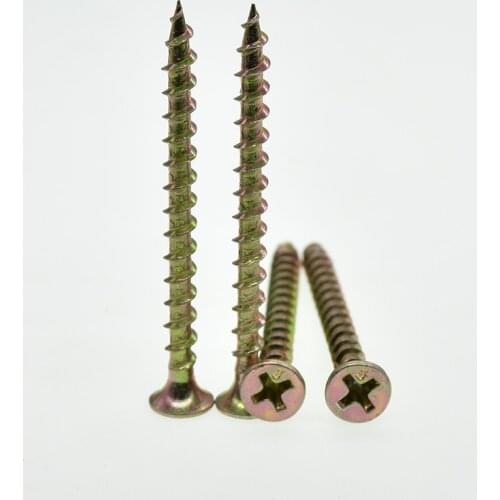 100pcs cross recessed countersunk fibreboard chipboard screws m3.5 m4 m5 yellow zinc coated flat head self tapping wood screw