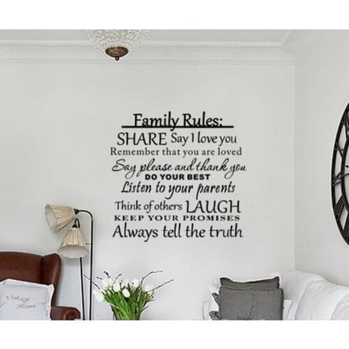Family Rules SHARE Say I Love You Always Tell The Truth Inspirational Saying Wall Sticker PVC Waterproof Art Home Decor Stickers