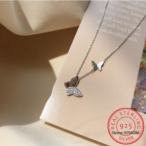 925 Sterling Silver Butterfly Necklace With Zircon Shining Animal Choker Party Gift For Ladies Fashion Jewelry SNK031