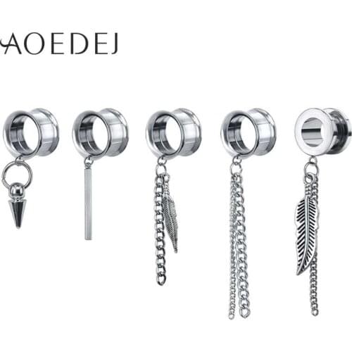 AOEDEJ 5-22mm 316L Stainless Steel Feather Dangle Ear Plugs and Tunnel Drop Tassel Piercing de orelha Tunnel Alargador de orelha