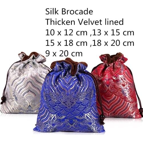 Chinese style Silk Brocade Jewelry Pouch Velvet Thicken Portable Cup Protective Bag Travel Beads Bracelet Necklace Storage Bag