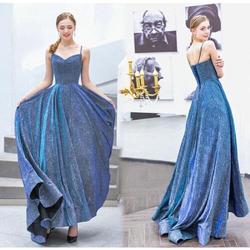 Wedding dress dazzling haze blue Bride Wedding Toast birthday party evening dress