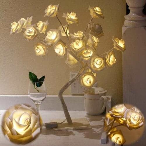 EU US plug LED Rose Flower Tree Table Lamp Chrismats fairy Garland Night Lights Desk Light Wedding Bedroom Party Home decor