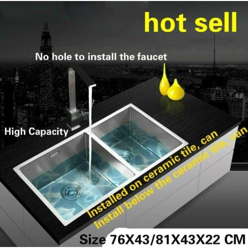 Tangwu Manual tank 304 thickening stainless steel kitchen sink double groove 76x43/81x43x22 cm