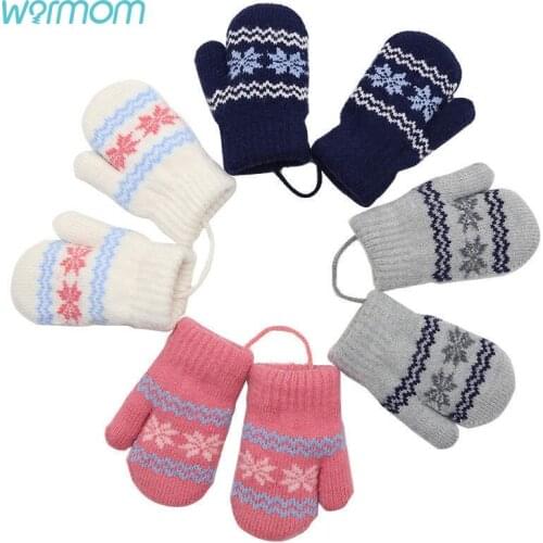 Warmom Winter New Childrens Small Snowflake Alpaca Wool Thick Warm Knitted Mittens