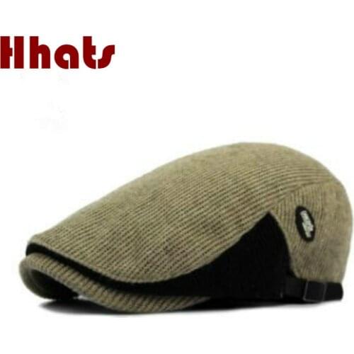 Which in shower patchwork knitted beret hat old men thick warm winter hat flat duckbill cap spring autumn adjustable peaked bone