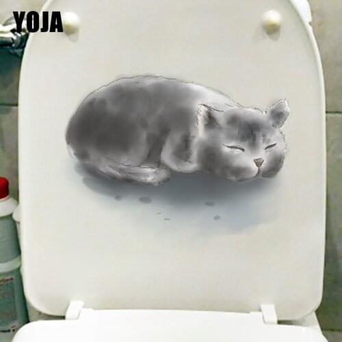 YOJA 23.6×18.8CM Ink Sleeping Cat Fashion Home Room Wall Decoration WC Toilet Stickers T1-2506