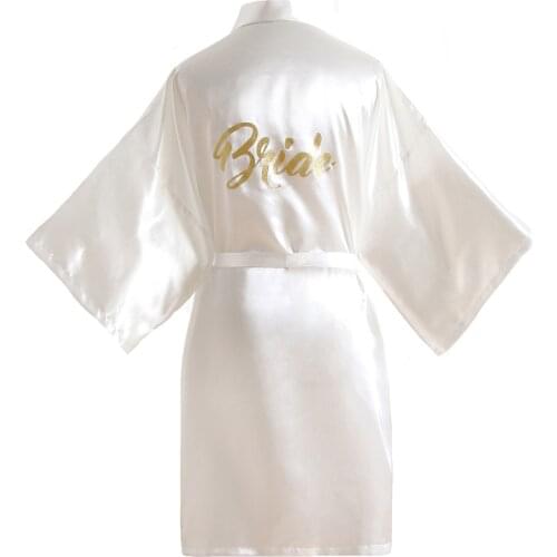 Women One Size White Bride Bridesmaid Robes with Gold Glitter for Wedding Party