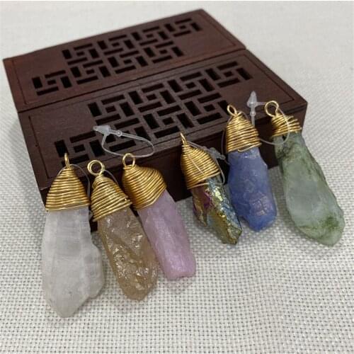 Natural Stone Powder Crystal Pendant Accessories Bohemian Lady Jewelry Irregular Shape DIY Exquisite Necklace Pendant 1 Pcs