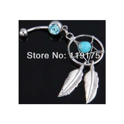 12pcs/lot mix colors 316L surgical steel fashion dream catcher belly button navel ring body piercing jewelry mix 3 color