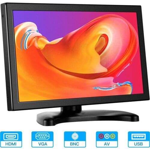 13.3" Inch HD LCD Monitor with AV HD BNC VGA USB Input HD 1920x1080P IPS Display Raspberry Pi Monitor Built-in Speaker Metal