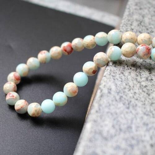 16" Full strand 8mm Emperor stone beads Light Blue color with Stripes for jewelry making
