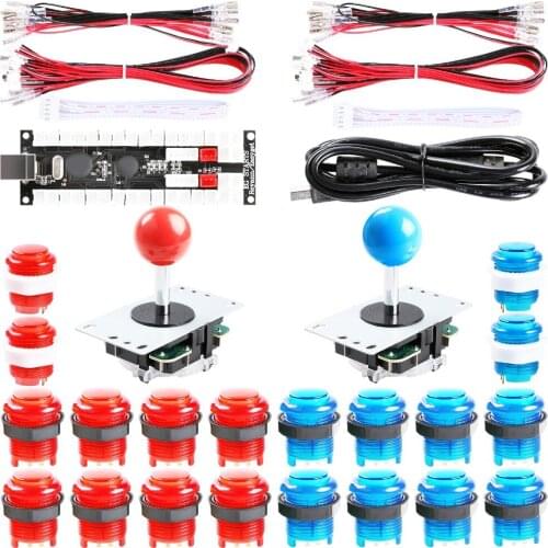 2 Player LED Arcade Game DIY Parts Kit for PC, MAME, Raspberry Pi / 2x Arcade Joystick + 20x LED Arcade Buttons + USB Encoder