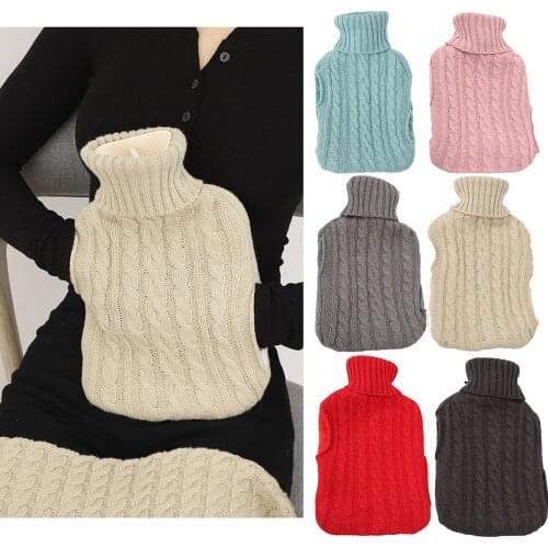 2000ml Hot Water Bottle Knitted Cover Safe Hot Water Bags Removable Knitted Cold-proof Hand Warmer Pouch Winter Protective Cover