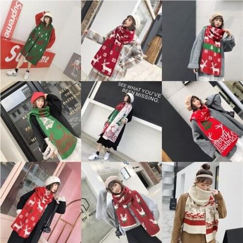 2021 Vintage 14 Styles Christmas Pattern Scarf For Women Soft Thicken Warm Wool Scarves Autumn Winter Knitting Long Wraps Gifts