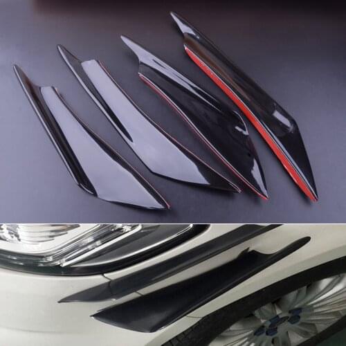 High Quality 4pcs Glossy Black ABS Front Bumper Side Canards Splitter Body Spoiler Fins