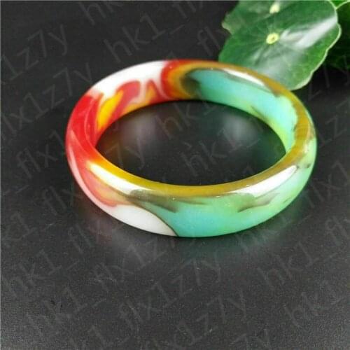 China Hand carving Natural red and white green jade Bracelet bangle 60-62mm