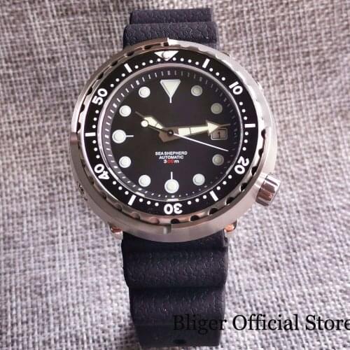 Nologo 20Bar Diver Men Watch Japan Genuine NH35A Automatic Wristwatch Can Case GreenLuminous Marks Rubber Band Sapphire Crystal