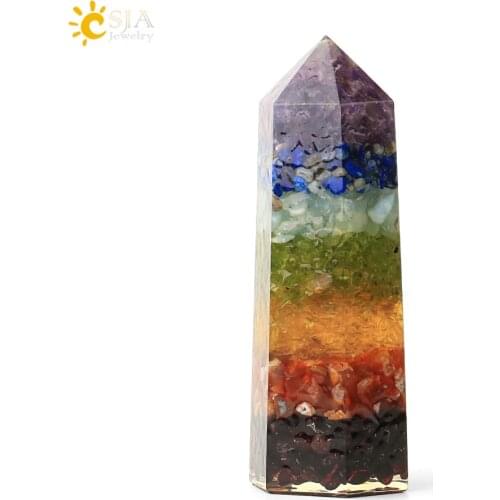 CSJA Chakra Natural Gravel Decoration Hexagonal Column 90mm Faceted Prism Reiki Crystal Meditation Specimen Figurine Decor G426