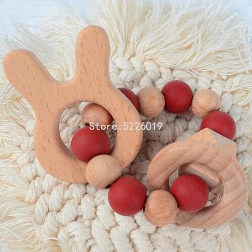 Wooden Teether Crochet Toys For Baby Wood Bead Wooden Rattles Toys For Newborn Baby Educational Toys 0-12 Months Teether Toys
